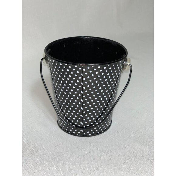 Breast Cancer Small Black & White Polka Dot Metal Pail With Pink Ribbon Design - Picture 2 of 7